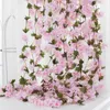 210cm Silk Sakura Simulation Cherry Blossom Flower Vine Wedding Decoration Layout Home Party Rattan Wall Hanging Garland Wreath De3304