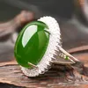 Cluster Rings Genunine Jasper Green Jade Ring med 925 Sterling Silver Rose Gold Jewelry Brand Natural Stone