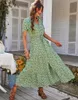 Casual jurken Vintage Floral for Women Elegant Loose Slit Dress Summer Beach Holiday Leisure Long Female 230412