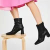 Stiefel JOZHAMTA Größe 34-43 Frauen Stiefeletten Echtes Leder Dicke High Heels Schuhe Frau Winter Marke Casual Büro Elastische stiefel 231110