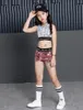 Roupas Conjuntos de 414 anos Girls Pink Sequin Crots Tops Shorts Jaqueta Dança Costume Hip Hop Modern Jazz Dance Stage Performance Wear 230412