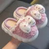 Slipper Winter Children's Cotton Slippers Polka Dot Bow Girl Princess Warm Plush Warp Heels Home Shoes Baby