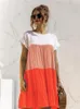 Vestidos de fiesta, vestido suelto a juego de colores de verano para mujer, ropa de mujer, camisa grande, prendas superpuestas