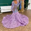 2023 Aso Ebi lilla sirena abito da ballo paillettes pizzo sera festa formale secondo ricevimento compleanno fidanzamento abiti abiti Robe De Soiree 322