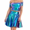 Jupes Été Sexy Laser taille haute Mini jupe en cuir PU Club fête danse brillant jupes holographiques Harajuku JK jupes plissées métalliques 230411