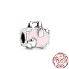 925 Sterling Silver Pink Car Travel Bag Beads Headphones Cherry Dangle Charm Fit Original Bracelet Jewelry Gift