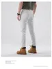 Herren Jeans Mode für Männer 2023 Slim Straight White Pants Mans Patchwork Herrenhose Patch Punk Kleidung