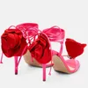 2023 Yaz Yeni Kırmızı Gül Çiçek Sandalet Moda Tüm Maç Açık Parmaklı Yüksek Topuklu Kırmızı Kadın Ayakkabıları Bilek Şal Bağcıklı Dans Ayakkabıları