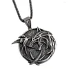 Pendant Necklaces Vintage Viking Wolf Medallion Round Necklace For Men Metal Head Swallow Chain Fans Cosplay Jewelry Gifts