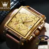 Bilek saatleri olevs erkekler için orijinal altın saat lüks marka askeri deri büyük kronograf erkek kol saat