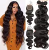 VENTE Bundles de vague de corps avec fermeture pour les femmes noires 100% cheveux humains vierges brésiliens non transformés 3 Bundle et 4X4 Lace Closure Free Part Hair Goals