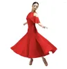 Stage Wear Summer Half Sleeve Ballroom Dance Dress Black Red Color Long Waltz Tango Peformance Training Dancewear