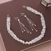 Ketting oorbellen set tangtang bruiloft accessoires bruid hoofdtooi sieraden parelparmen peoverbanken haar hoepel banket performance kopstuk tl062