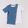 T-shirts Children's clothing t-shirts baby girls and boys' clothing round necks short sleeves fashion children's t-shirts contract colors with patches 230412