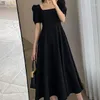 Casual Dresses Women Dress Short Puff Sleeve Knee Length Square Neck Slim midja Kvinnlig flicka 2023 Summer Vestidos kläder WYP6724