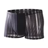 Calzoncillos Boxers de malla a rayas para hombre, Boxers cortos, ropa interior transpirable para hombre, Boxershorts de seda de hielo, bragas sexis