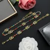 Vintage Letter Red Green Crystal Patchwork Neck Chain Necklace Earring Luxury Classic Clavicle Chain Brass Necklaces Bracelet Women's Jewelry Gift HDSN5 --02