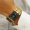 Нарученные часы Relogio Masculino Wwoor Gold Watch Men Square Mens Watch Top Brand Luxury Golden Quartz из нержавеющей стали водонепроницаемые запястья 230412