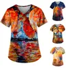 Dames t shirts katoen vrouwen dames mode print korte mouw pocket v nek shirt tops leeg