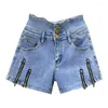 Jeans femme bleu fermeture éclair Shorts femmes vêtements d'été 2023 Style coréen taille haute Stretch Sexy filles hanche pantalon mode