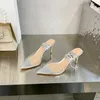 Gianvito Rossi Sandali firmati Sandalo con lacci in pvc Ciabatte con tacco a spillo Sandalo spuntato Scarpe da donna a punta Cinturino con tacco super alto Suola in vera pelle Scatola con tacco