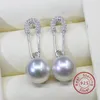 Bengelen oorbellen 925 Sterling zilver 8mm parel kubieke zirkoon papieren clip voor meisjes tieners dames fijne sieraden cadeau bruiloft vriend