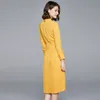 Vestidos informales Vestido ajustado de color amarillo limón con cuello de oreja de manga media y larga a la moda de calidad para mujer 230412