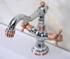 Kitchen Faucets Polished Chrome Antique Red Copper Brass Two Handles One Hole Bathroom Basin Sink Swivel Spout Faucet Mixer Tap Mnf901