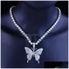 Hanger kettingen Iced Out Out Butterfly ketting goud sier tennisketen heren dames hiphop sieraden drop levering hangers dhgarden oth8a