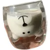 Wine Glasses Double Tiers Glass Heat-proof Coffee Reversed Bear For Latte Tea Juice Cute With Straw 240ml