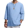 Camisetas para hombre Cuello en V Algodón Lino Camisetas Hombre Transpirable Color Sólido Manga larga Casual Deportes Moda Camiseta Tops M4XL 230411