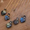 Pendant Necklaces Rainbow Labradorite Essential Oil Bottle Perfume Bottle Pendant Necklace Fashion Women Heart Gem Stone Jewelry Gift Dropship 230412