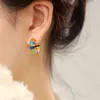 Hoop Earrings 1 Pair Colorful Enamel Ear Buckle For Women French Vintage Premium Sense Exquisite Round Small Studs Jewelry Pendientes