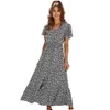 Casual jurken Vintage Floral for Women Elegant Loose Slit Dress Summer Beach Holiday Leisure Long Female 230412