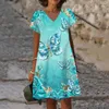 Casual Dresses Summer Sexy Dress Vintage Butterfly Flower Print V Neck Loose Boho Short Sleeve Knee Length Women Gothic