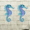 Dekorativa figurer Iron Art Craft Simulation Blue Seahorse Wall Hanging Glass smides Hantverk Hem Trädgårdsdekoration