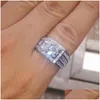 Con piedras laterales Anillos para hombre Moda Sier Anillo de compromiso de piedras preciosas para mujeres Simated Diamond Jewelry Drop Entrega Dhgarden Otfox