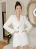 Women s Suits Blazers White Diamond Beading Medium Long Elegant Slim Single Breasted Suit Jackets Streetwear Ladies Full Sleeve Outwear S L 230411