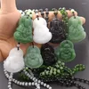 Naszyjniki wisiorek Maitreya Buddha naturalny zielony naszyjnik chiński ręcznie rzeźbiony urok jadeitowy biżuteria moda amulet prezenty dla kobiet mężczyzn