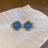 Boucles d'oreilles clous Jea. Ange à la mode coréen carré Zircon clou d'oreille pour les femmes bleu cristal géométrie élégante fille mode bijoux accessoires