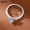 Cluster Ringe Exquisite Braut Herz Hochzeit Versprechen für Frauen Einstellbare Schmuck Kristall Verlobungsring Anillos Valentinstag Geschenk