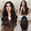 Perucas sintéticas Easihair Longo Wavy Lace Front Wigs sintéticos Wig Brown Brown Frontal Natural Hair Para Mulheres Diário Cosplay Alta Densidade 230227