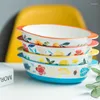 Bowls 1pc Ceramic Soup Bowl With Handles Ovenware Backing Tray Floral Design Griddle Plate Microwave Oven Safe