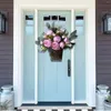 Colgadores de flores decorativas para puerta para ventana delantera Artificial, cesta de flores de peonía rosa claro, corona para el día de la madre, lavanda púrpura