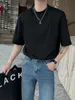 男性用韓国の夏のショルダーパッドTシャツ半袖カジュアルTシャツラウンドネックヒップホップストリートウェアソーシャルティートップ2023