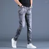 Jeans pour hommes printemps automne petit ami long homme maigre créateur de mode coréen Kpop Punk Star Print Denim luxe Stretch pantalons serrés hommes