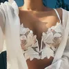 Andra trosor franska underkläder sexiga kvinnor underkläder set push up bh spets transparenta trosuppsättningar bröllop vit tunn 230411