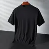 Mäns T-skjortor Spring and Summer Men's Pullover Pure Wool tröja Kort ärm Fashionabla rund hals stickad tunn t-shirt topp