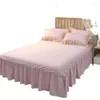 Bedrok Roze Cool Ice Zijde Eendelige Sprei Uitgeholde Kanten Kussensloop Antislip Met Riem Effen Kleur Laken