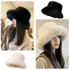 Berets 2023 Große Faux Pelz Flauschigen Eimer Hut Für Frauen Winter Luxus Plüsch Damen Verdicken Schnee Übergroße Panama Kappe